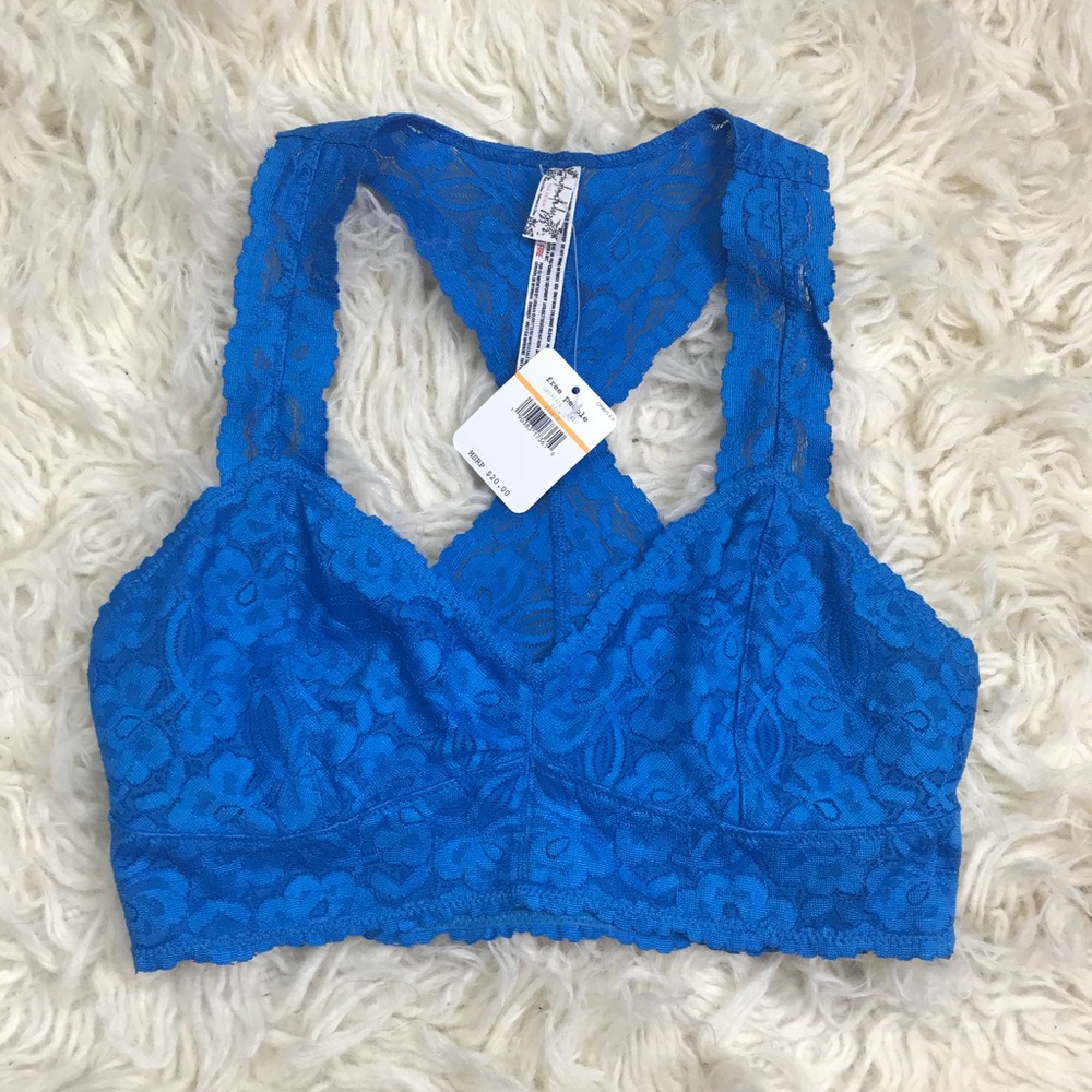 Free People Blue Lace Razor Back Lace Bra